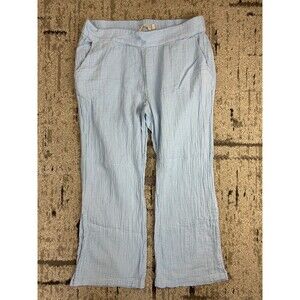 Soft Surroundings Pants Oceo Gauze Wide Leg Boho Blue Beach Pull-On Size XL